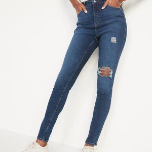 Old Navy Extra High-Waisted Rockstar Stretch Super Skinny Ripped Jeans Women 14